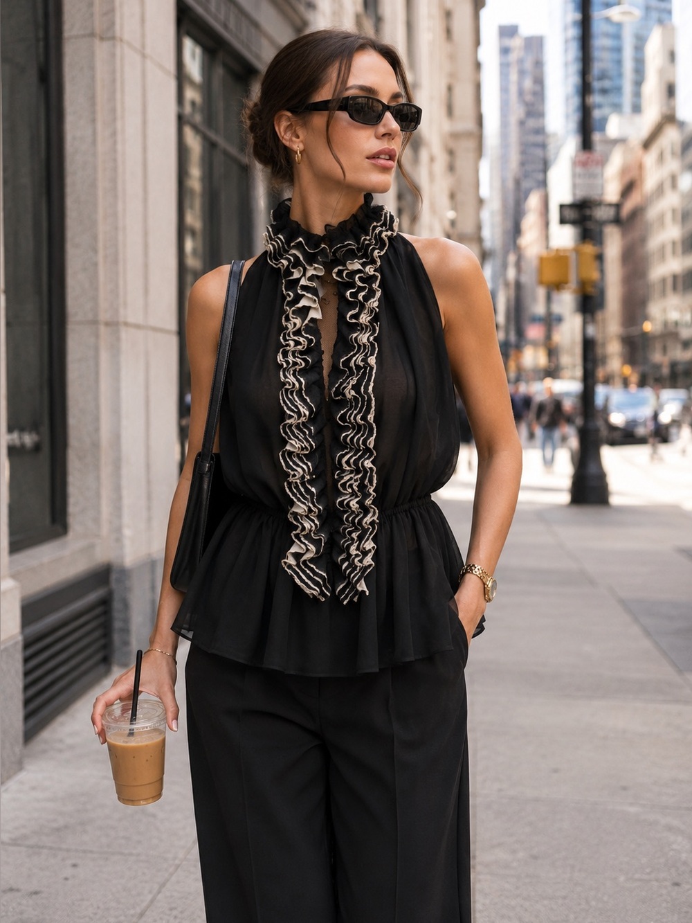RARE NWT ROBERT RODGRIGUEZ/NEIMAN MARCUS FOR TARGET Black Chiffon Ruffled Top XL